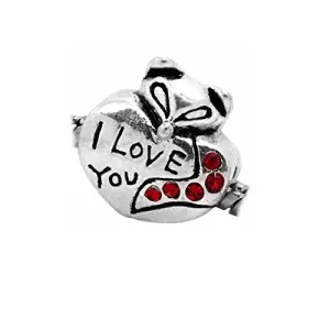 I Love You W/ruby Red July Birthstone  Crystals Charm European Bead Compatible for Most European Snake Chain Bracelet