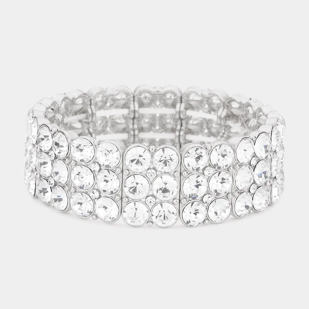 ISIS– clear 3 row rhinestone stretch bracelet