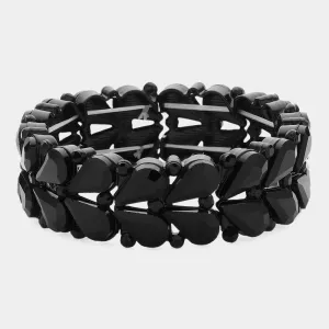 Jet Black Crystal Teardrop Cluster Pageant Stretch Bracelet | Black Crystal Stretch Bracelet |  644536