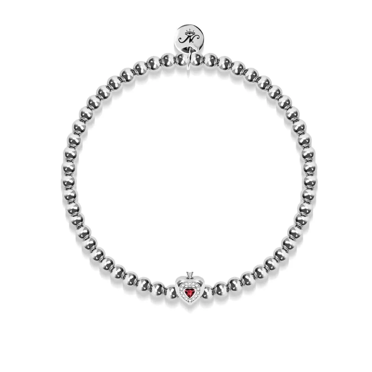 July | Ruby Crystal Birthstone | Silver | Crystal Heart Bracelet