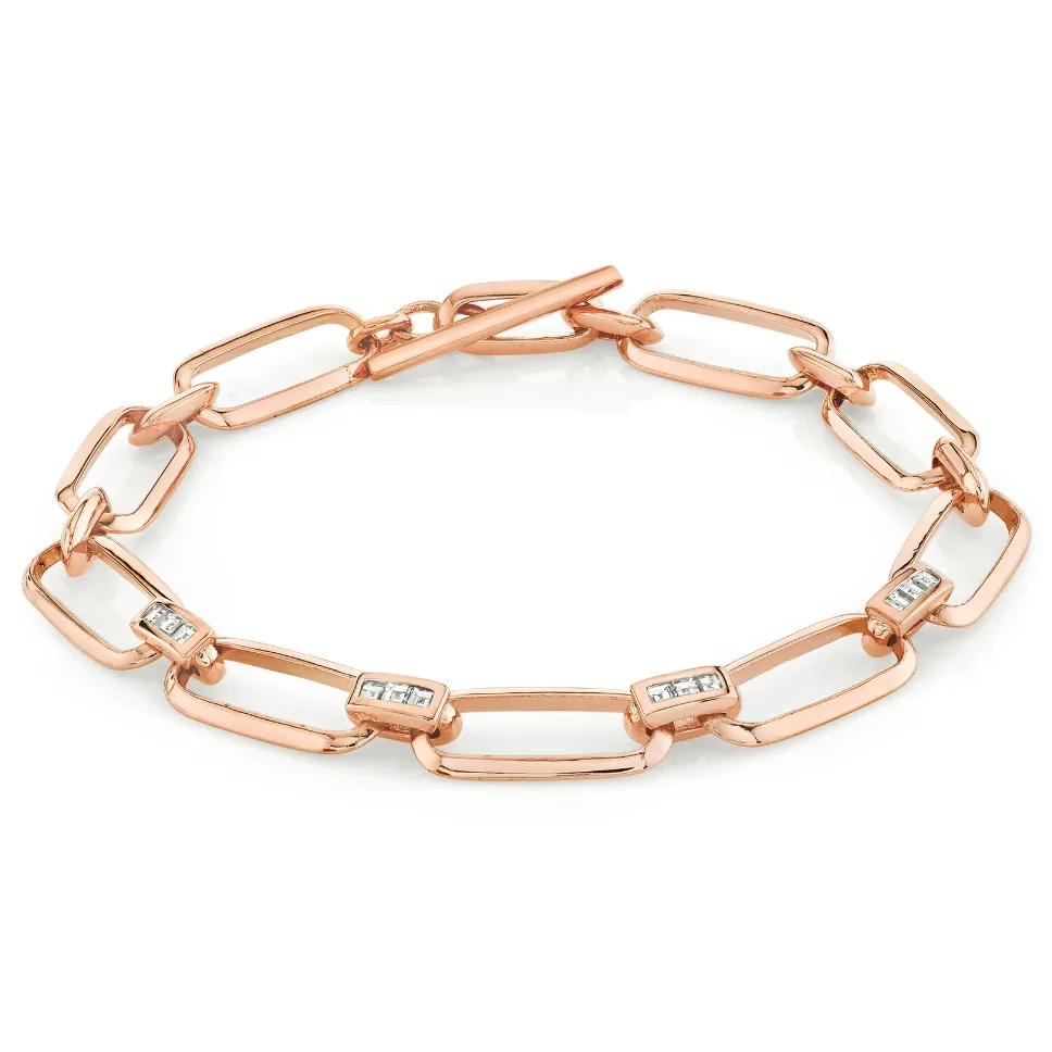 Knife Edge Flat Link Bracelet with Carre Bridges