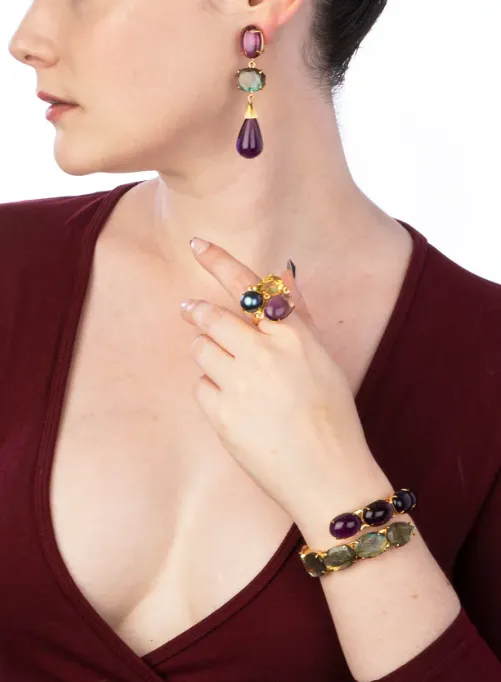 Labradorite & Amethyst Cuff
