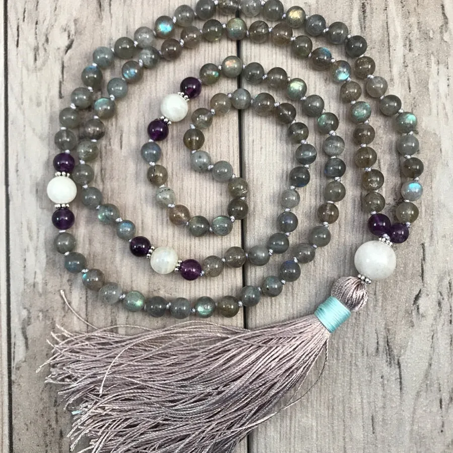 Labradorite and Moonstone Mala Necklace