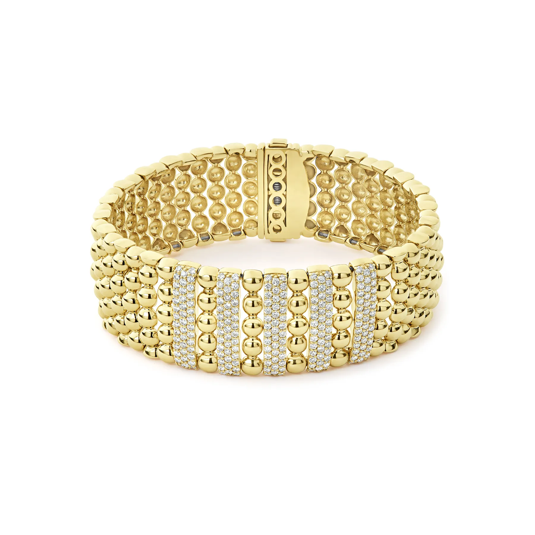 LAGOS Caviar Gold Five Station 18K Gold Diamond Bracelet, 20mm