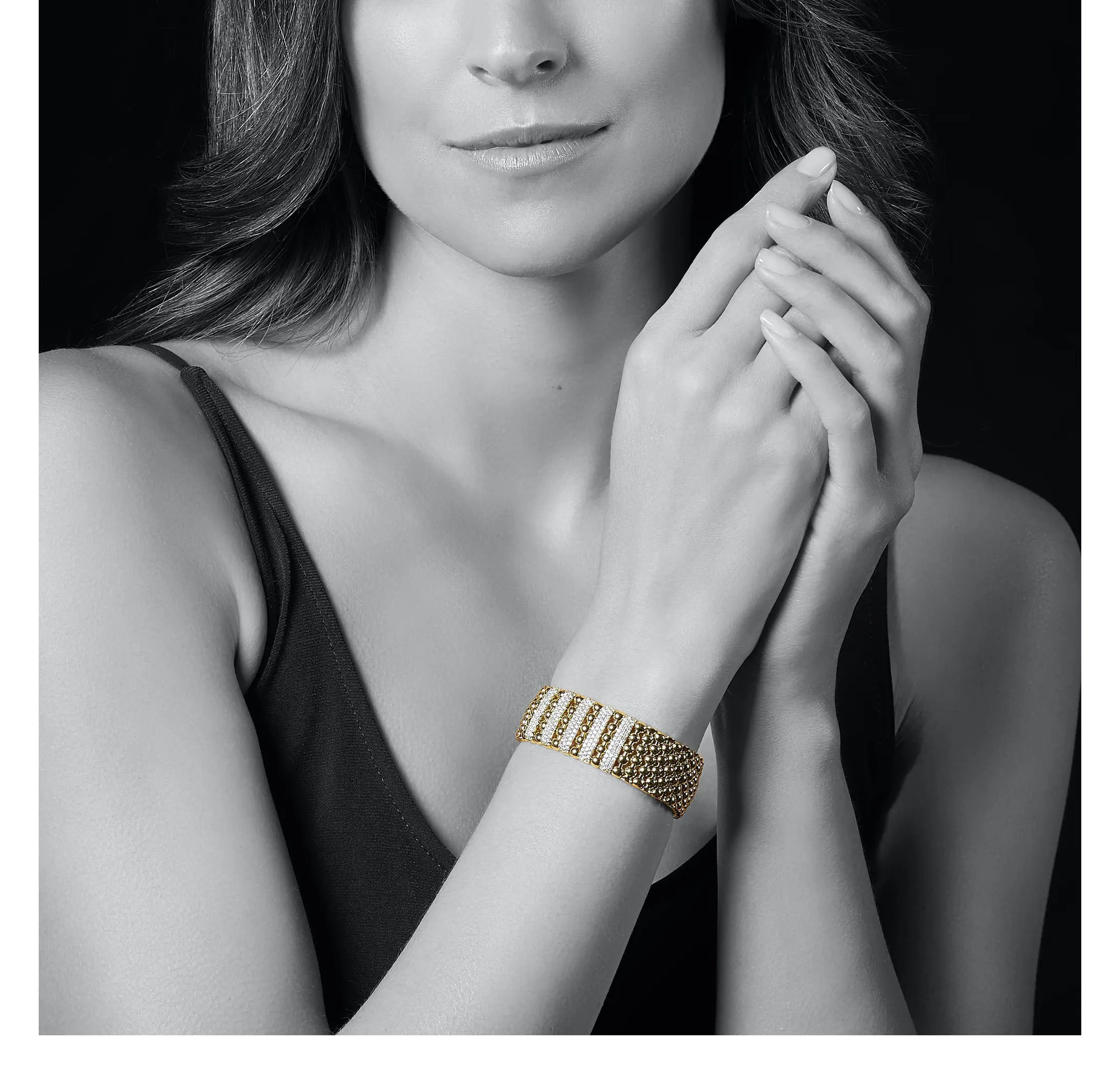 LAGOS Caviar Gold Five Station 18K Gold Diamond Bracelet, 20mm
