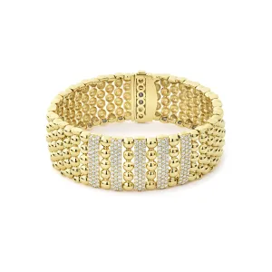 LAGOS Caviar Gold Five Station 18K Gold Diamond Bracelet, 20mm