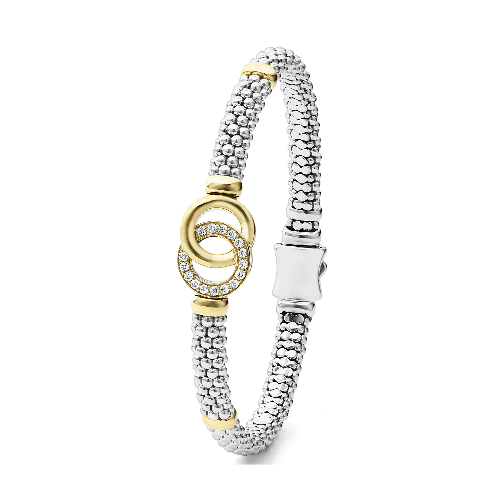 LAGOS Signature Caviar Two-Tone Interlocking Diamond Caviar Bracelet, 6mm