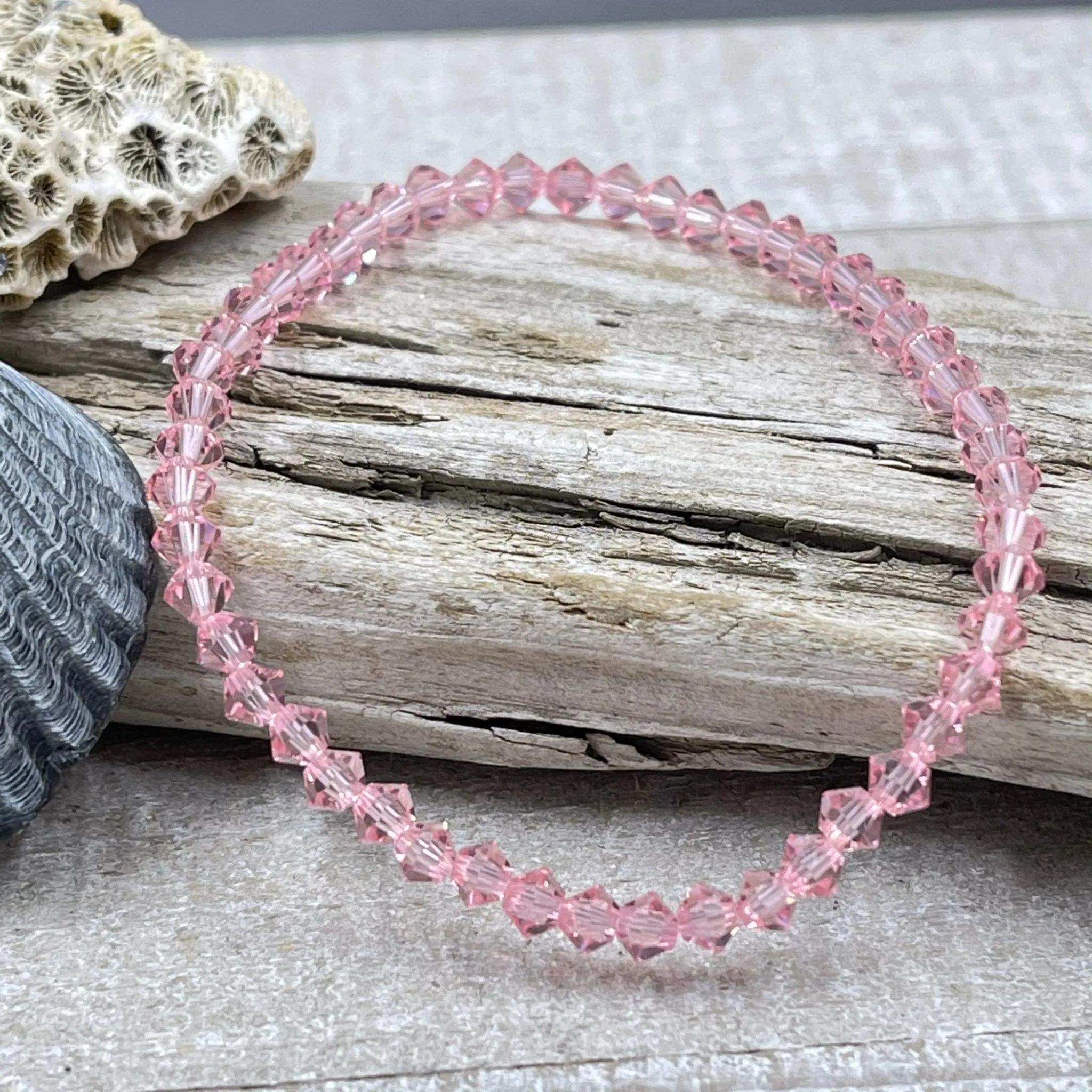 Light Pink Crystal Stacker Stretch Bracelet
