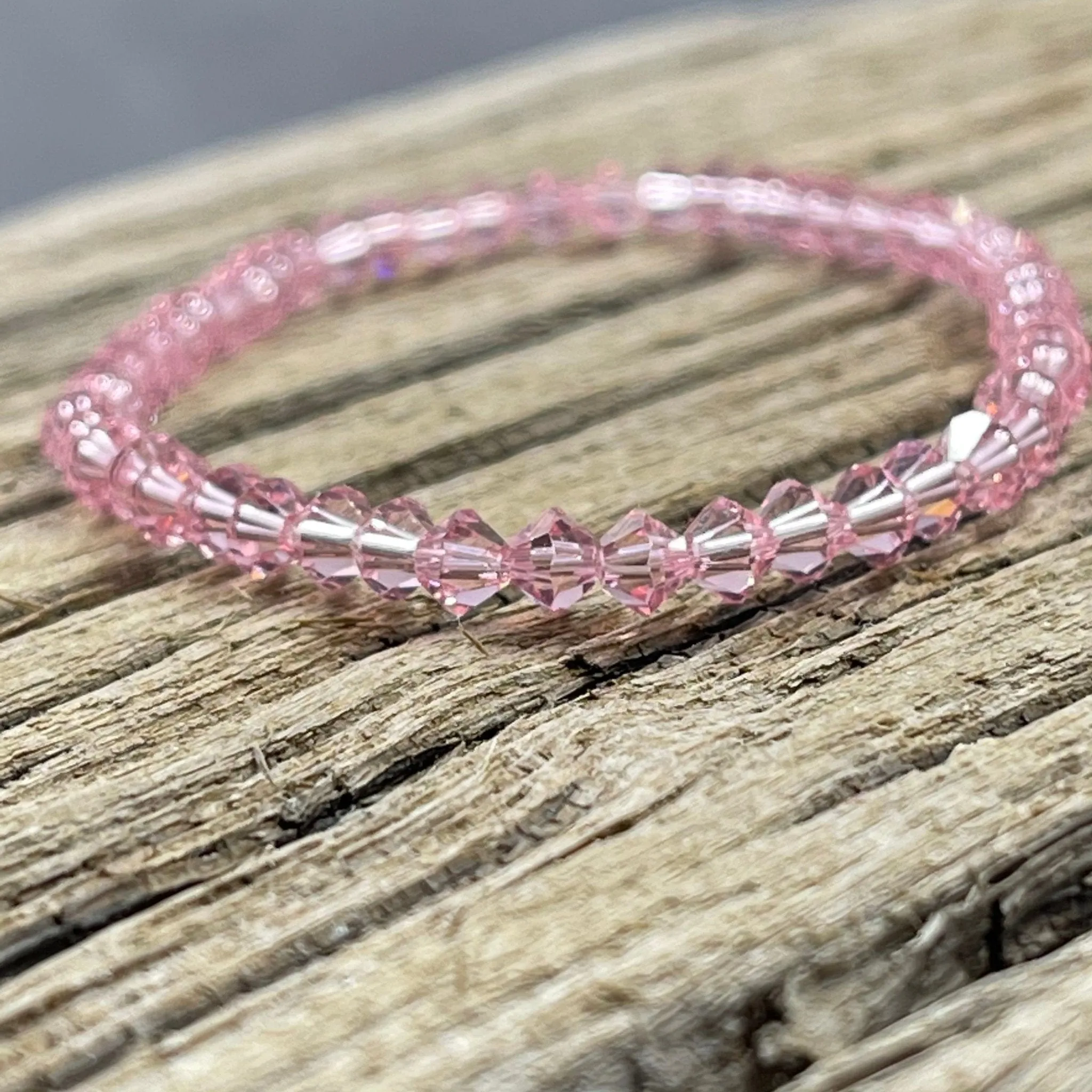 Light Pink Crystal Stacker Stretch Bracelet