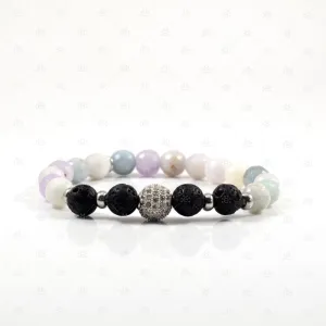 Linda : Moonstone, Amethyst & Aquamarine Gemstone Lava Diffuser Bracelet