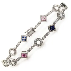 Linking Diamond Bracelet With Blue And Pink Sapphires In 18k White Gold