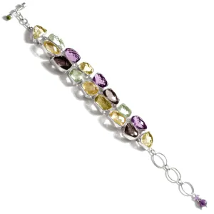 Magnificent Mixed Gemstone Sterling Silver Statement Bracelet