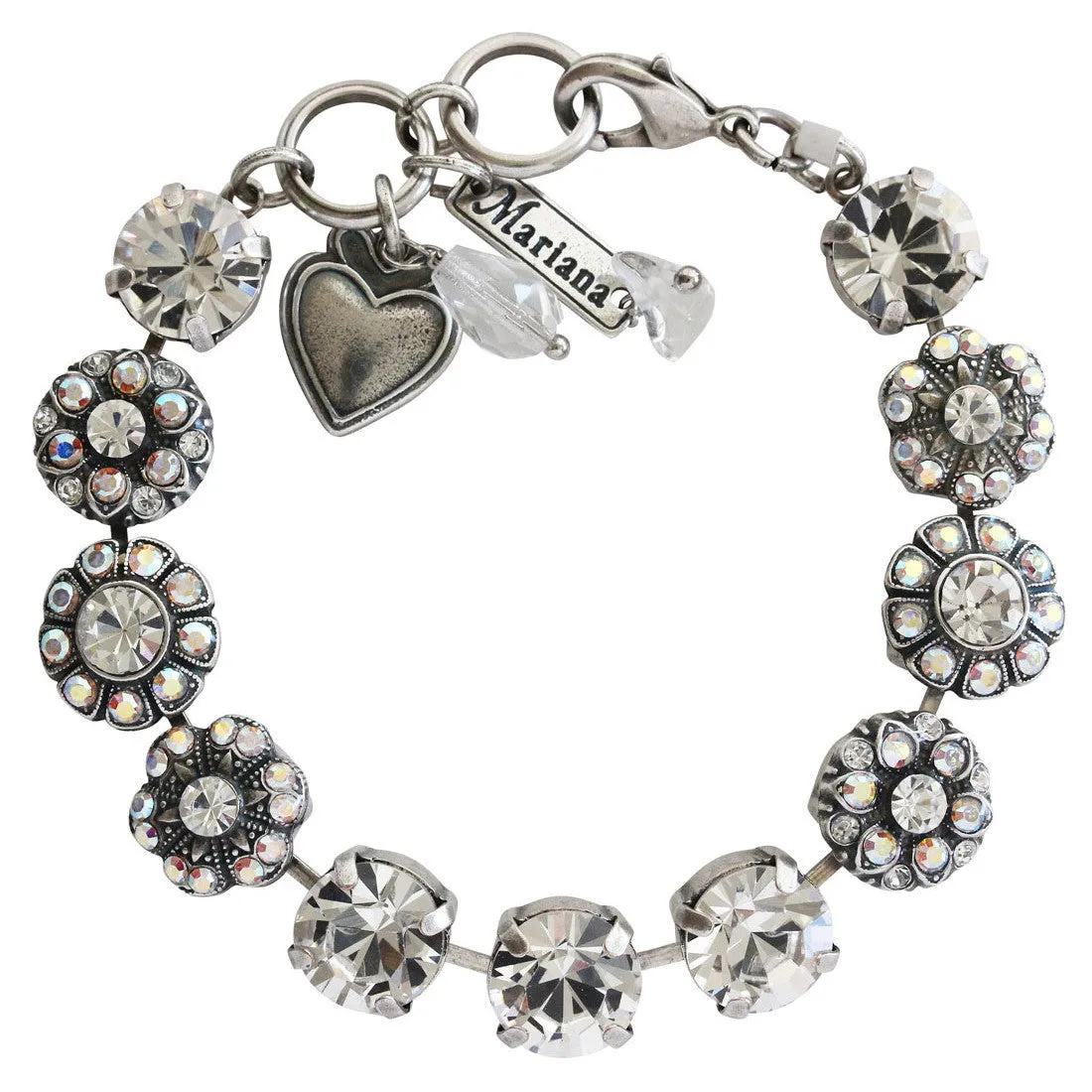 Mariana "On A Clear Day" Silver Plated Large Round Floral Statement Crystal Bracelet, 4284 0011AB