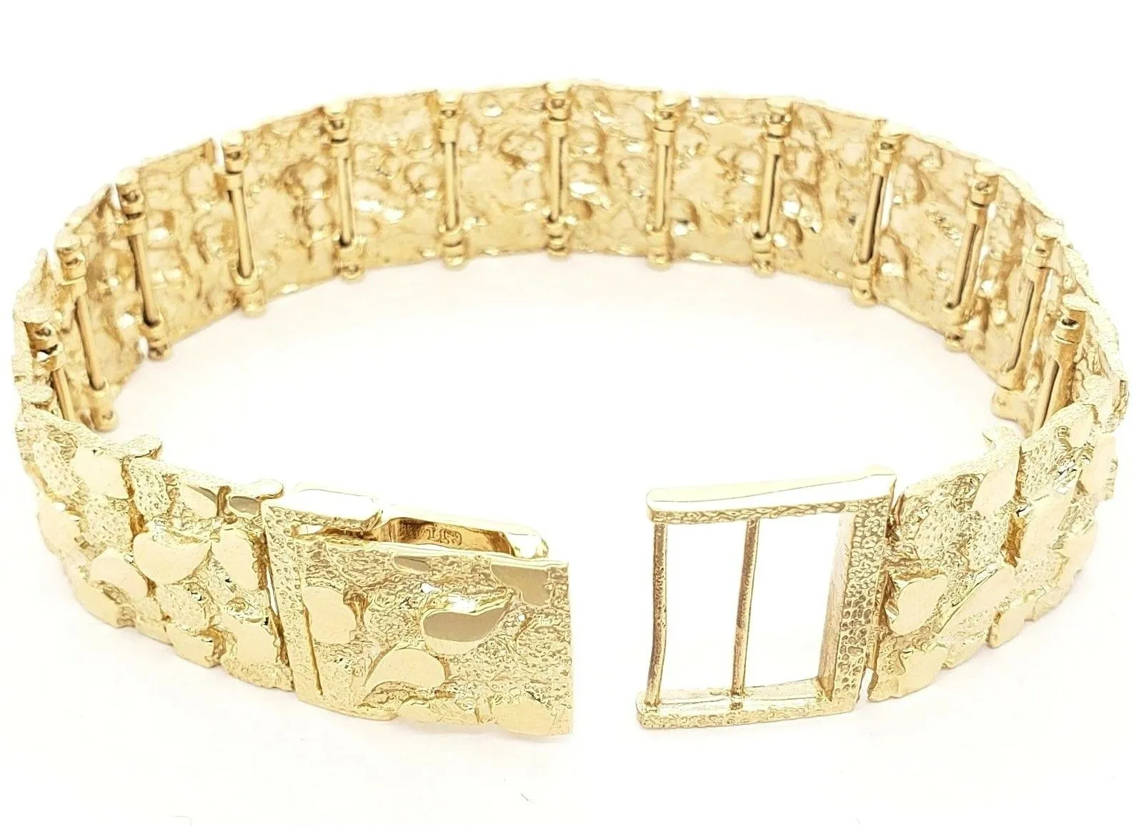 Men's 10k Yellow Gold Solid Nugget Bracelet 8.5"- 9" 18.5mm 54 grams