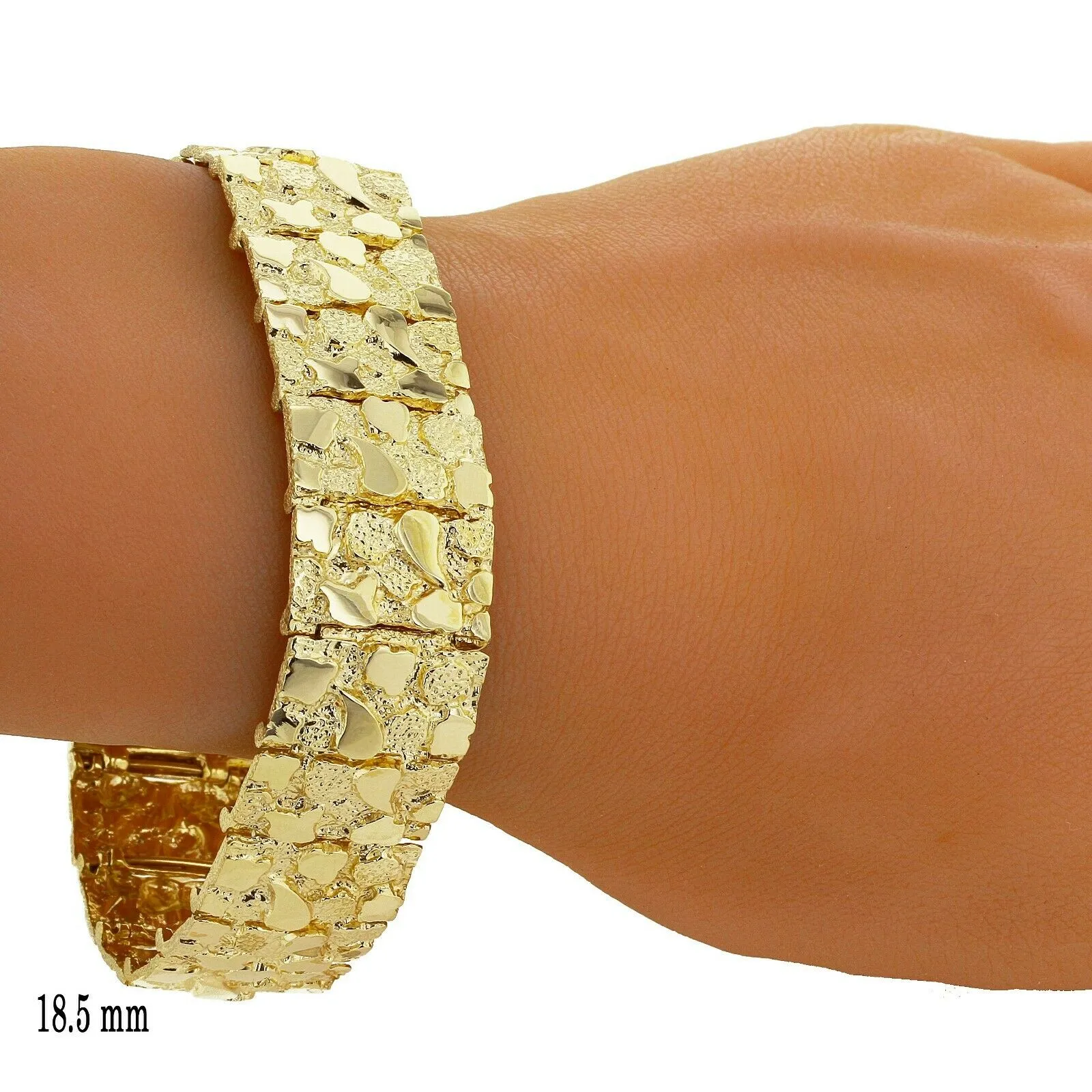 Men's 10k Yellow Gold Solid Nugget Bracelet 8.5"- 9" 18.5mm 54 grams