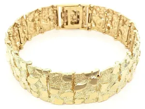 Men's 10k Yellow Gold Solid Nugget Bracelet 8.5"- 9" 18.5mm 54 grams