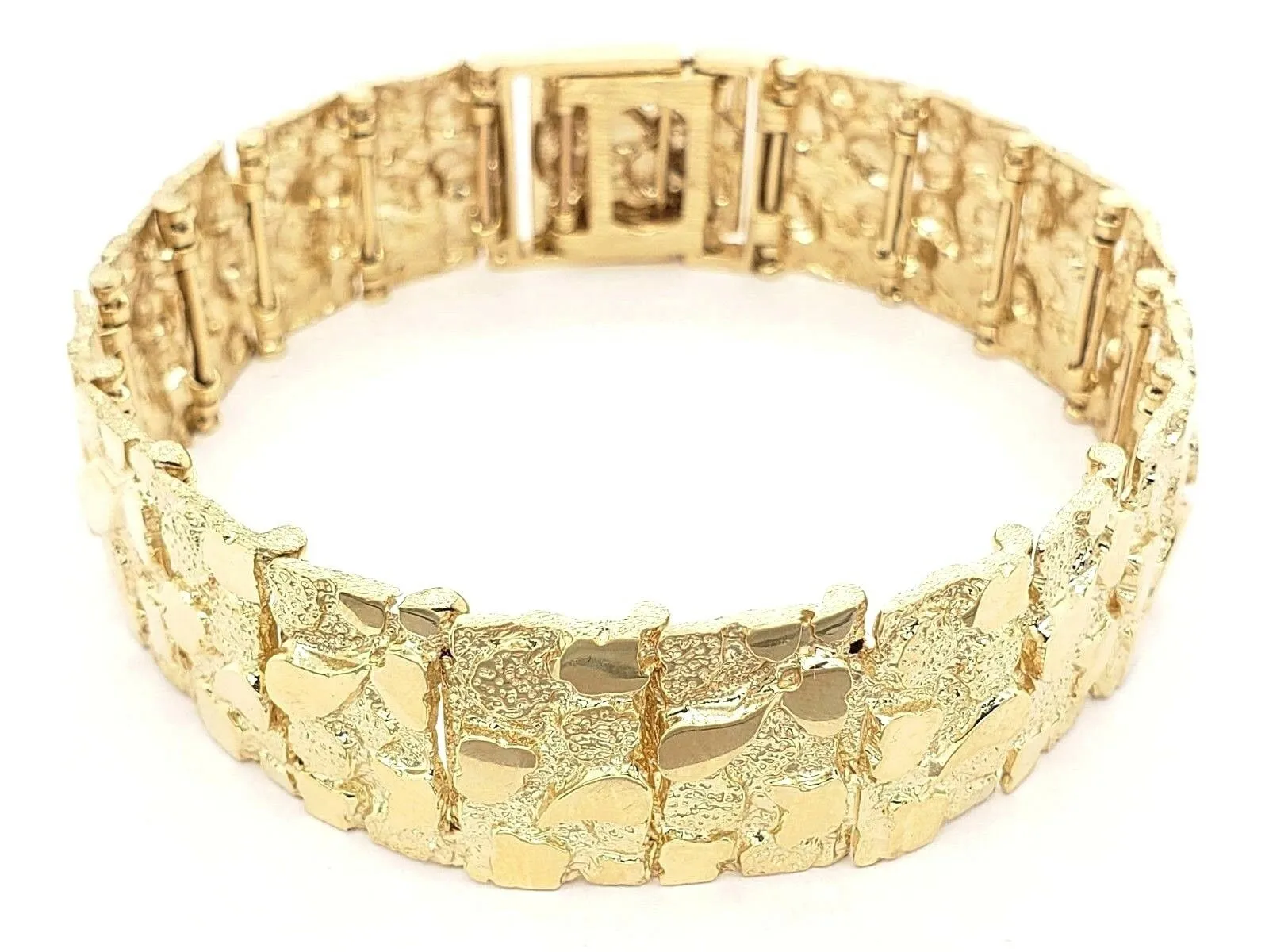 Men's 10k Yellow Gold Solid Nugget Bracelet 8.5"- 9" 18.5mm 54 grams