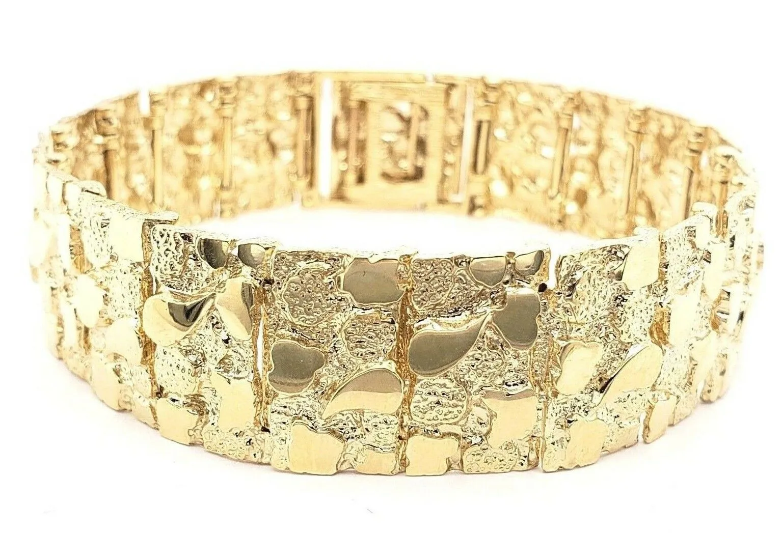 Men's 10k Yellow Gold Solid Nugget Bracelet 8.5"- 9" 18.5mm 54 grams