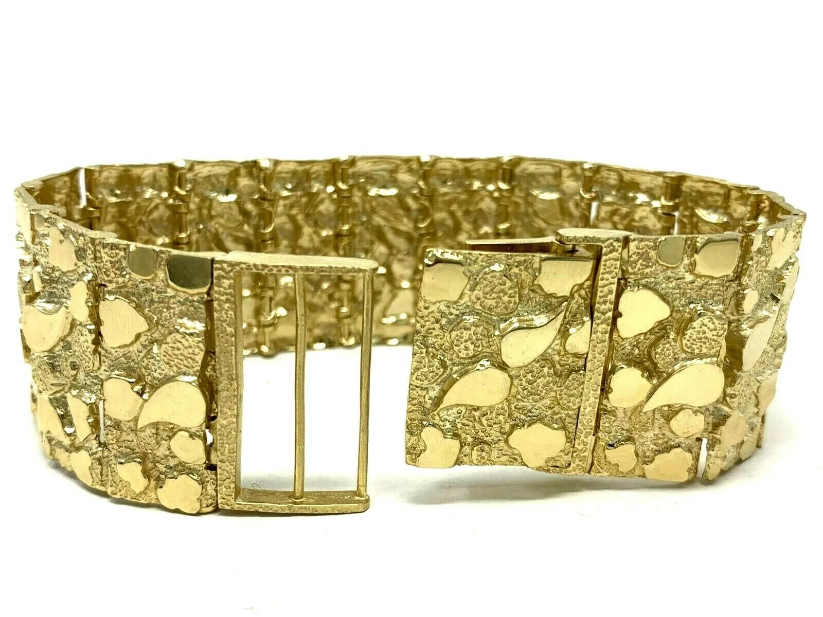 Men's 10k Yellow Gold Solid Nugget Bracelet Link 7.5"- 8" 31mm 87 grams