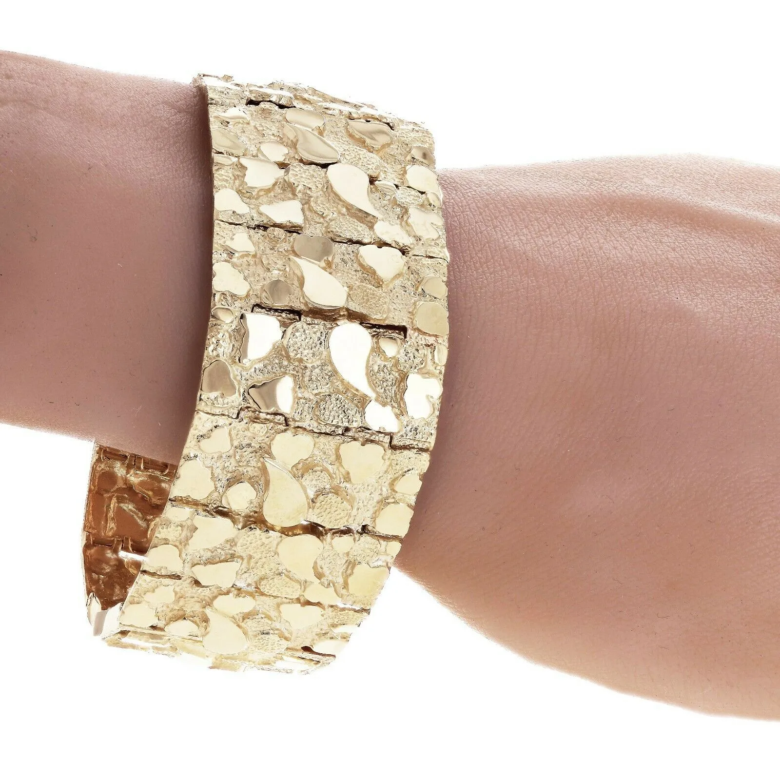Men's 10k Yellow Gold Solid Nugget Bracelet Link 7.5"- 8" 31mm 87 grams