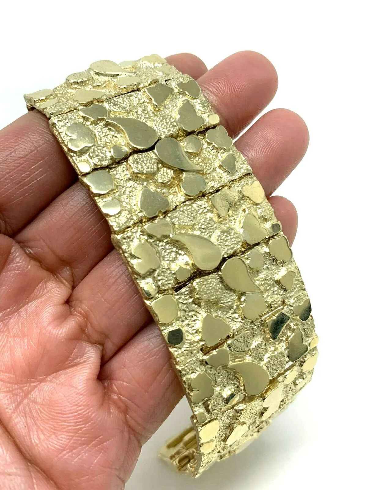Men's 10k Yellow Gold Solid Nugget Bracelet Link 7.5"- 8" 31mm 87 grams