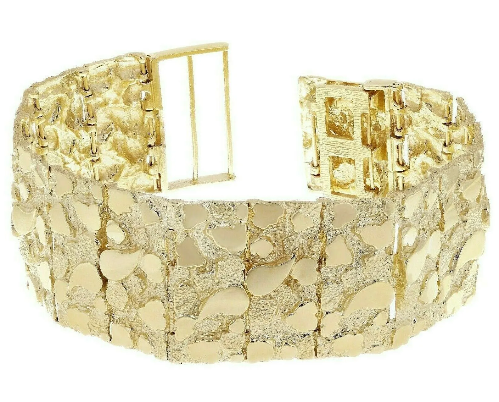 Men's 10k Yellow Gold Solid Nugget Bracelet Link 7.5"- 8" 31mm 87 grams