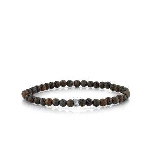 Men's Collection Gold & Diamond 4mm Rondelle on Bronzite