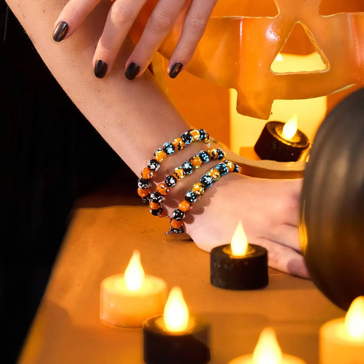 Midnight Pumpkin | Silver | Firefly Glass Pumpkin Bracelet