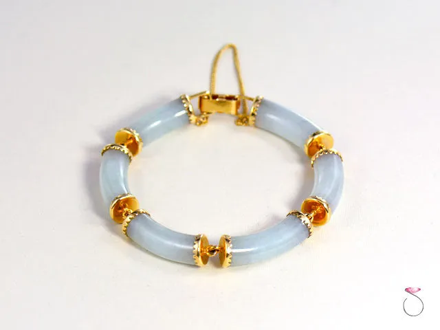 Ming's Hawaii Rare Sectional Pale Green Jade Bracelet in 14K