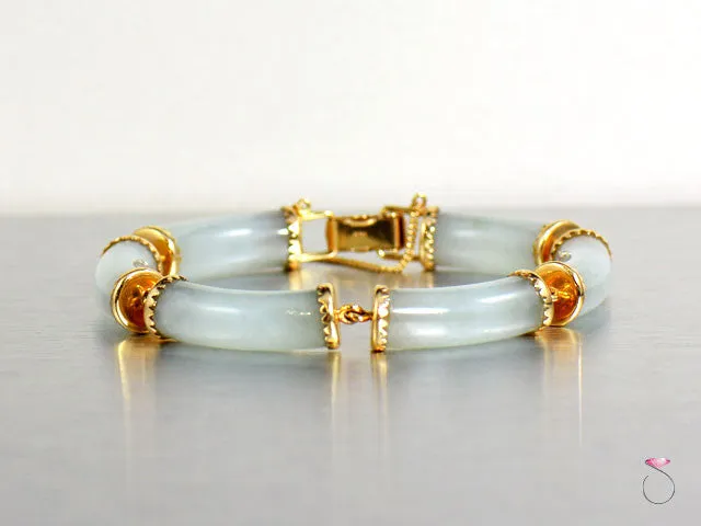 Ming's Hawaii Rare Sectional Pale Green Jade Bracelet in 14K