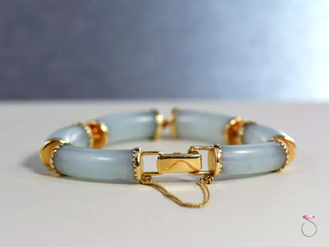 Ming's Hawaii Rare Sectional Pale Green Jade Bracelet in 14K