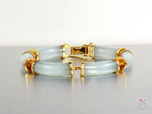 Ming's Hawaii Rare Sectional Pale Green Jade Bracelet in 14K