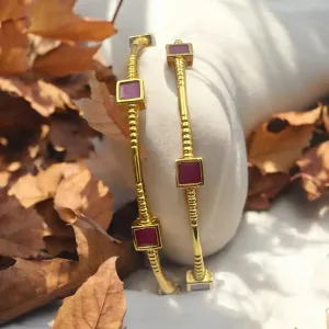 Minimalist Ruby Gold Bangle Set