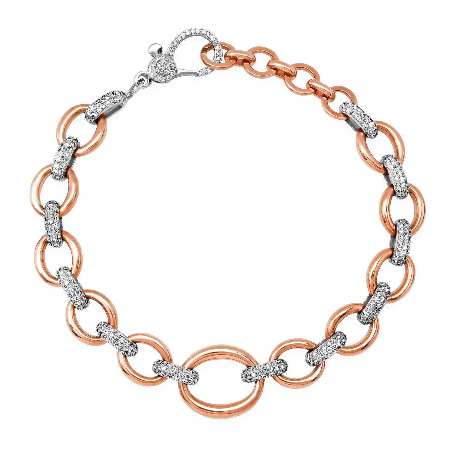 Mixed Metal Diamond & High Polish Chain Link Bracelet