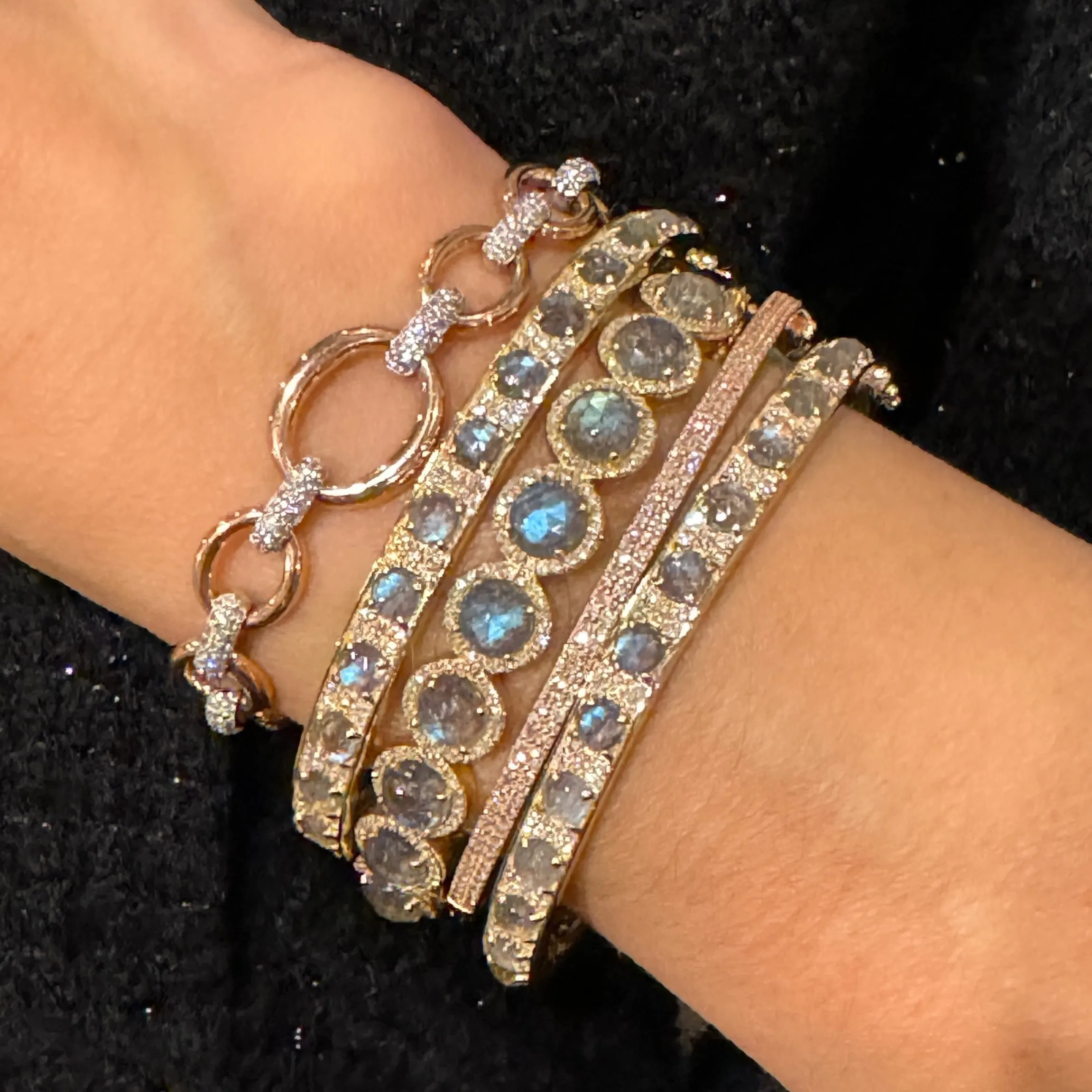 Mixed Metal Diamond & High Polish Chain Link Bracelet