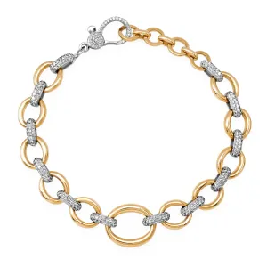 Mixed Metal Diamond & High Polish Chain Link Bracelet