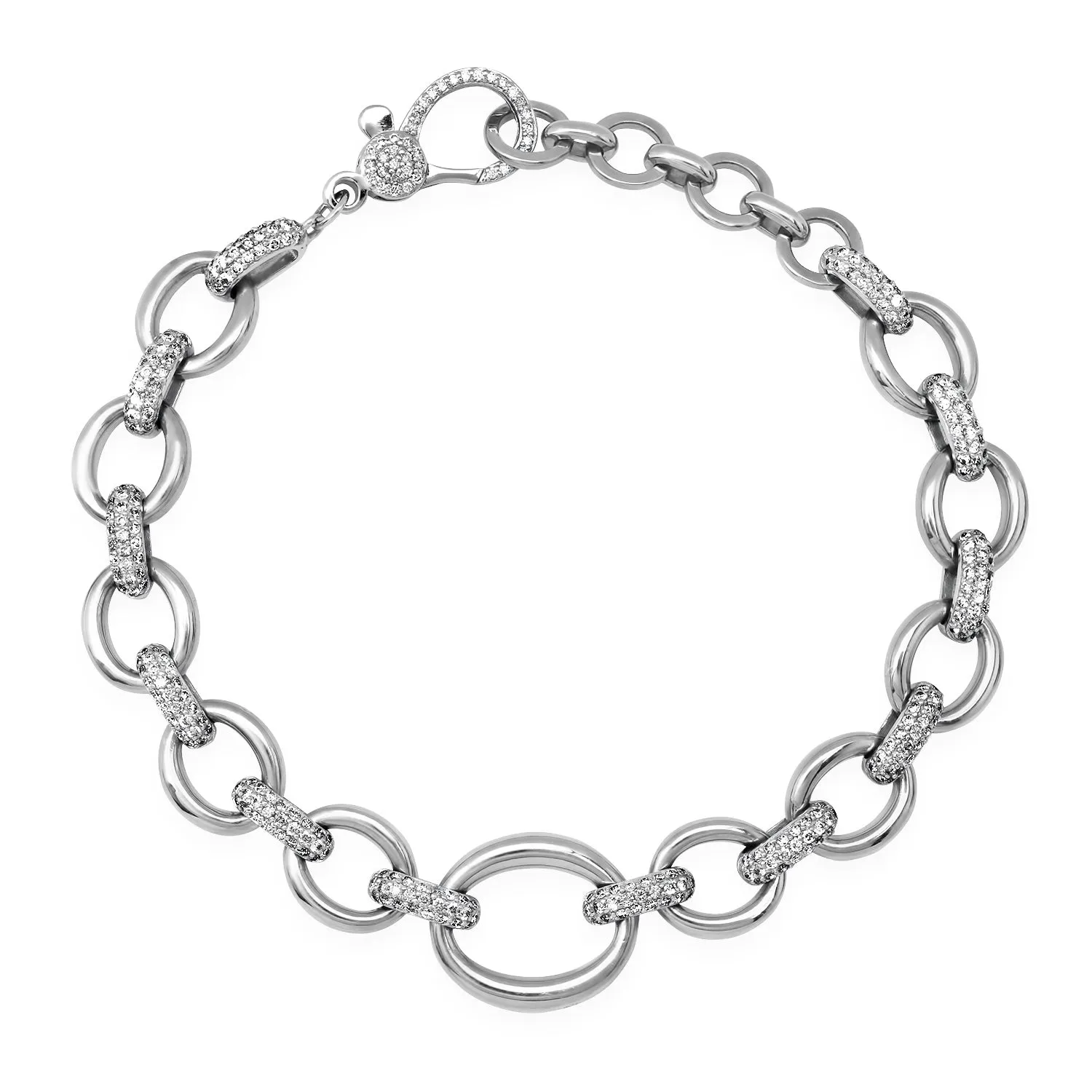 Mixed Metal Diamond & High Polish Chain Link Bracelet