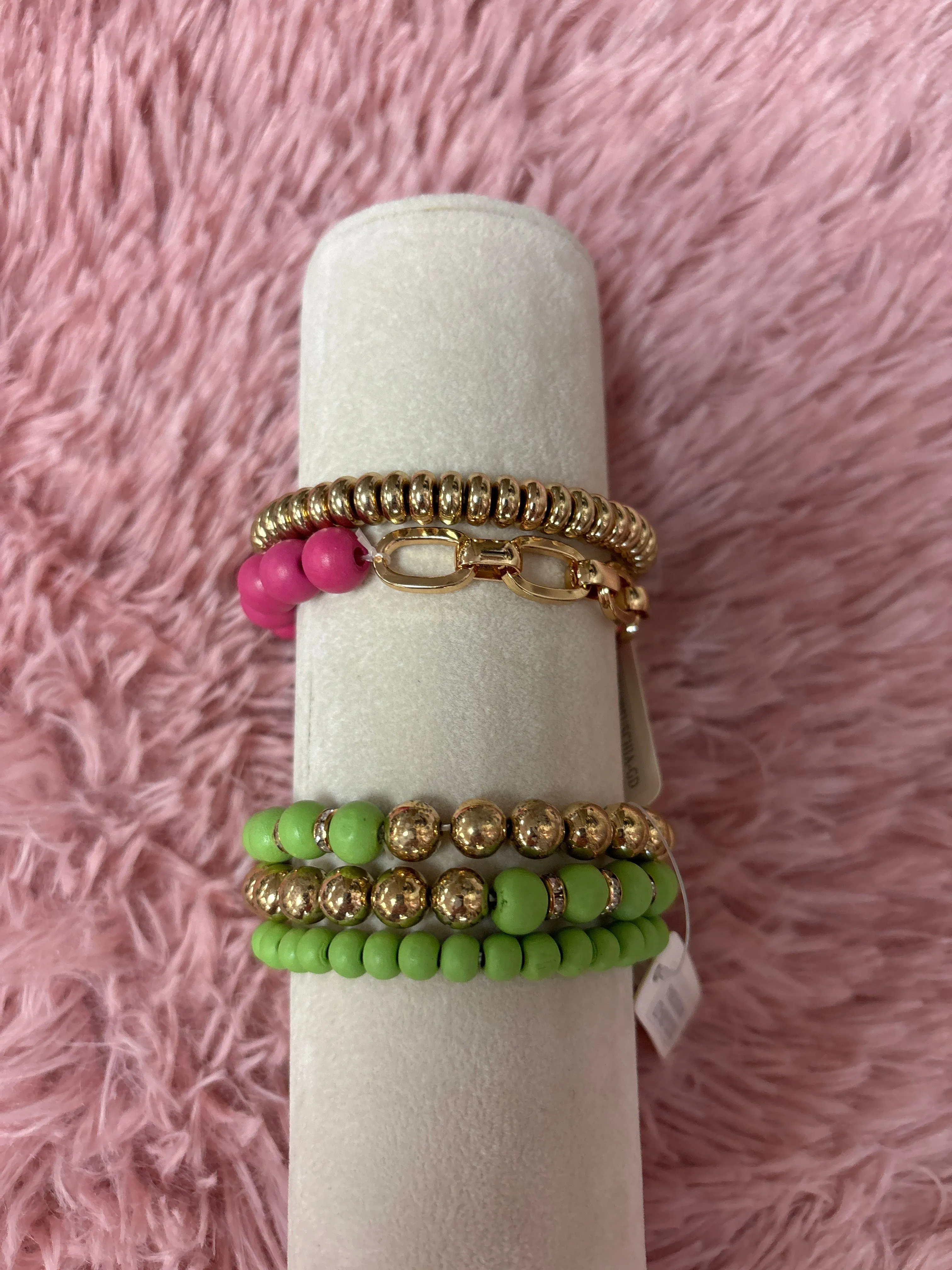 MK-Colored Beads and Gold Stack Bracelets