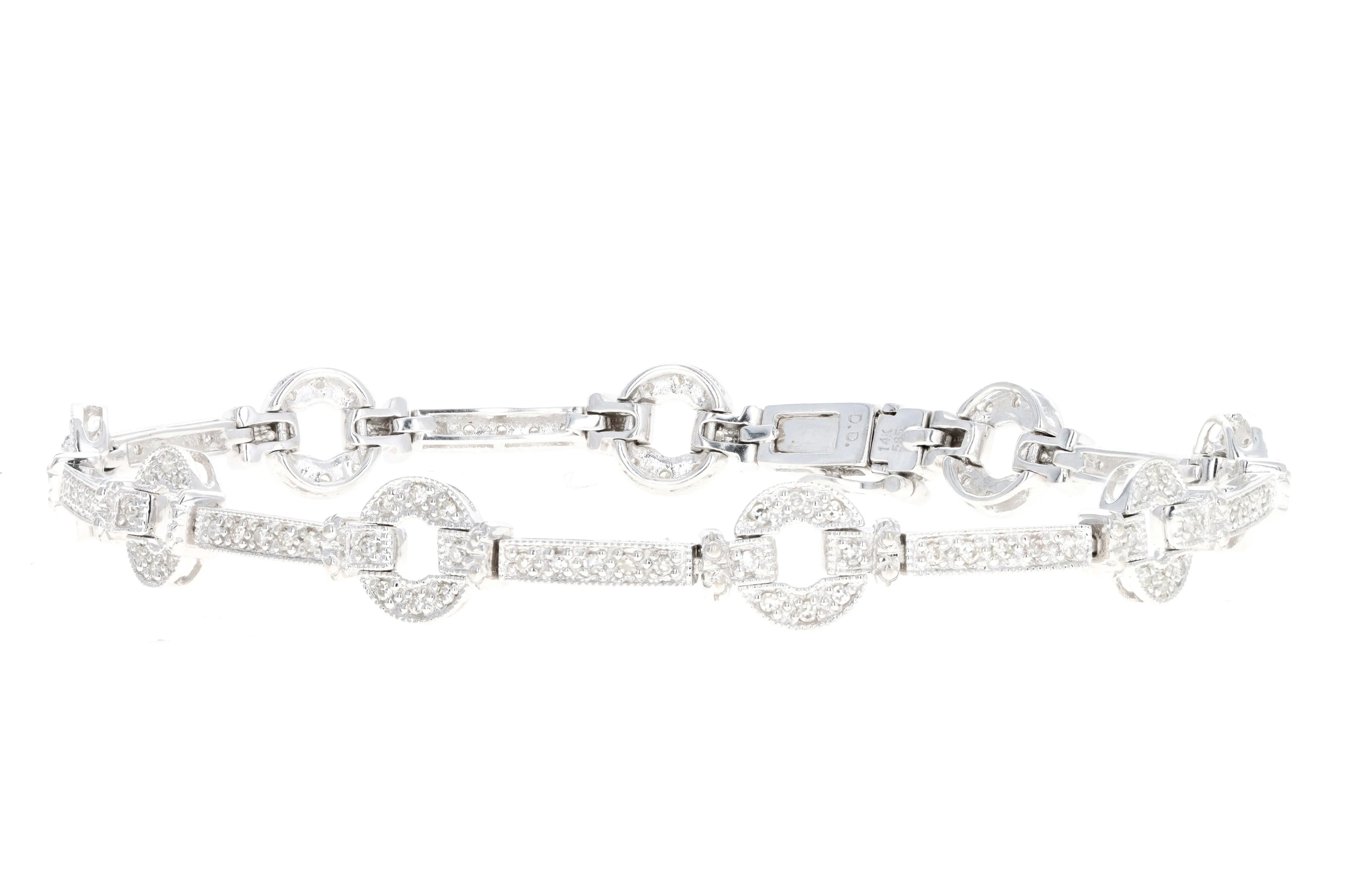 Modern 14K White Gold .75 Carat Total Weight Diamond Bracelet