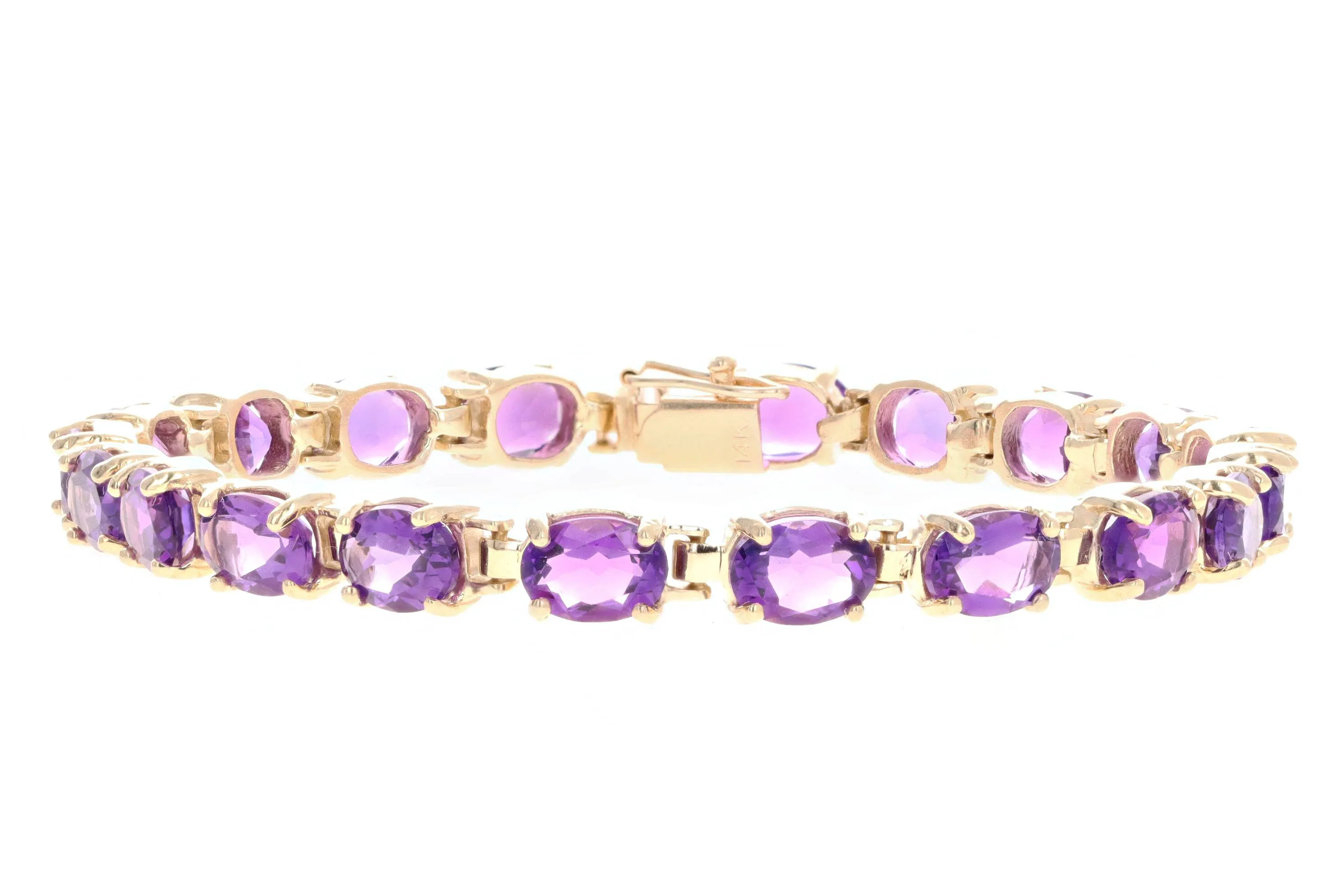 Modern 14K Yellow Gold 12 Carat Total Weight Amethyst Bracelet