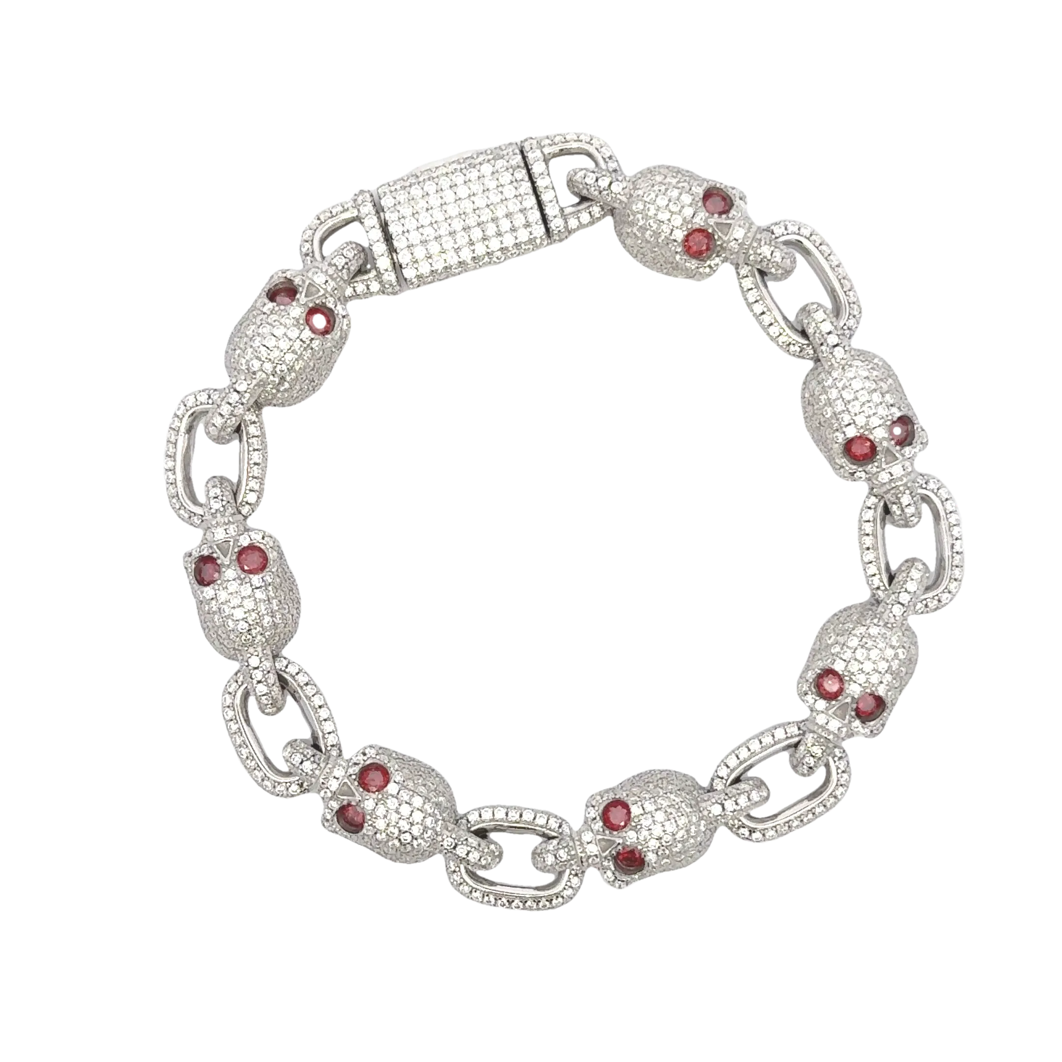 Moissanite and Ruby Skulls Bracelet