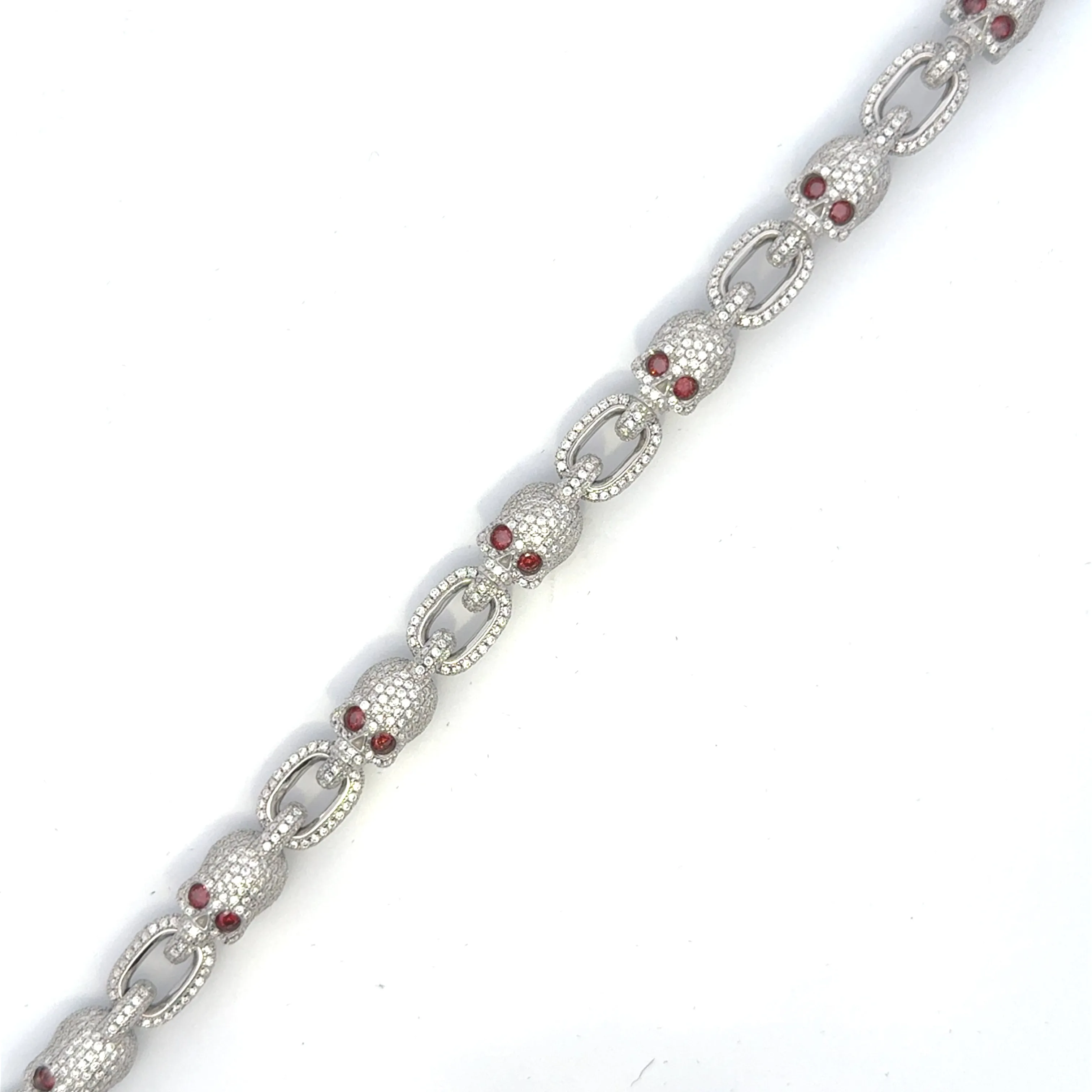Moissanite and Ruby Skulls Bracelet