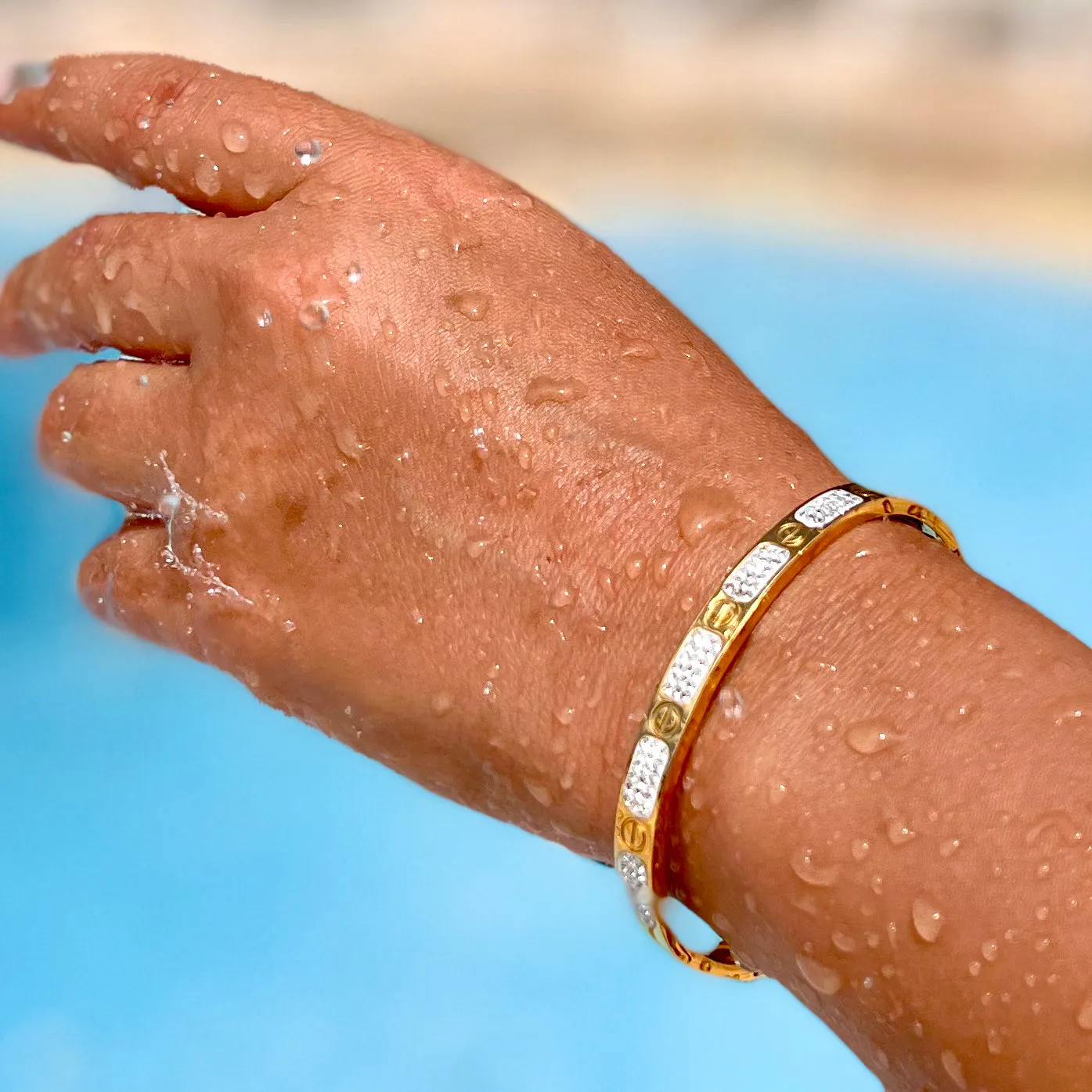 Multi Crystal Gold Bangle