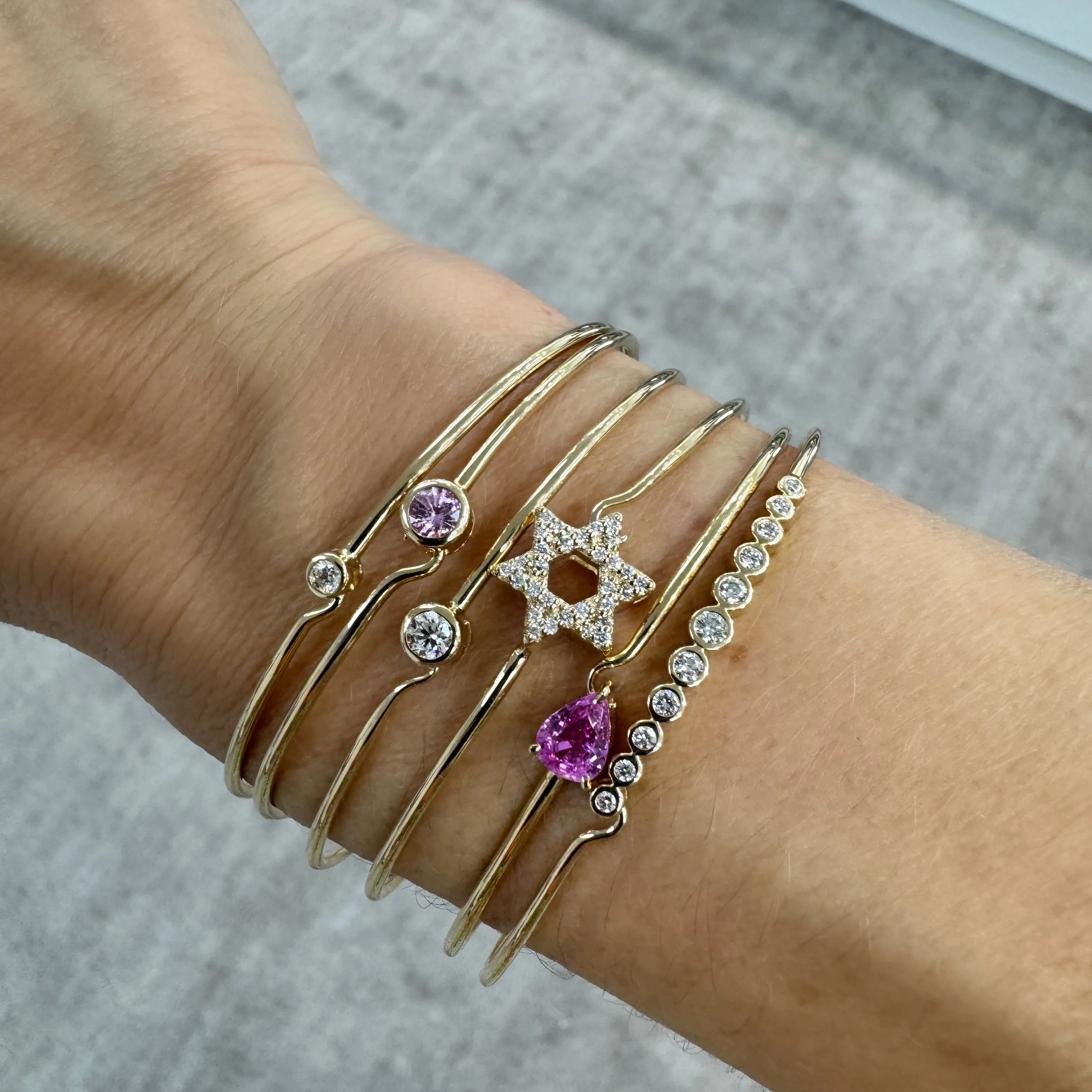 Multi Diamond Row Bezel Bracelet with Hidden Hook Clasp