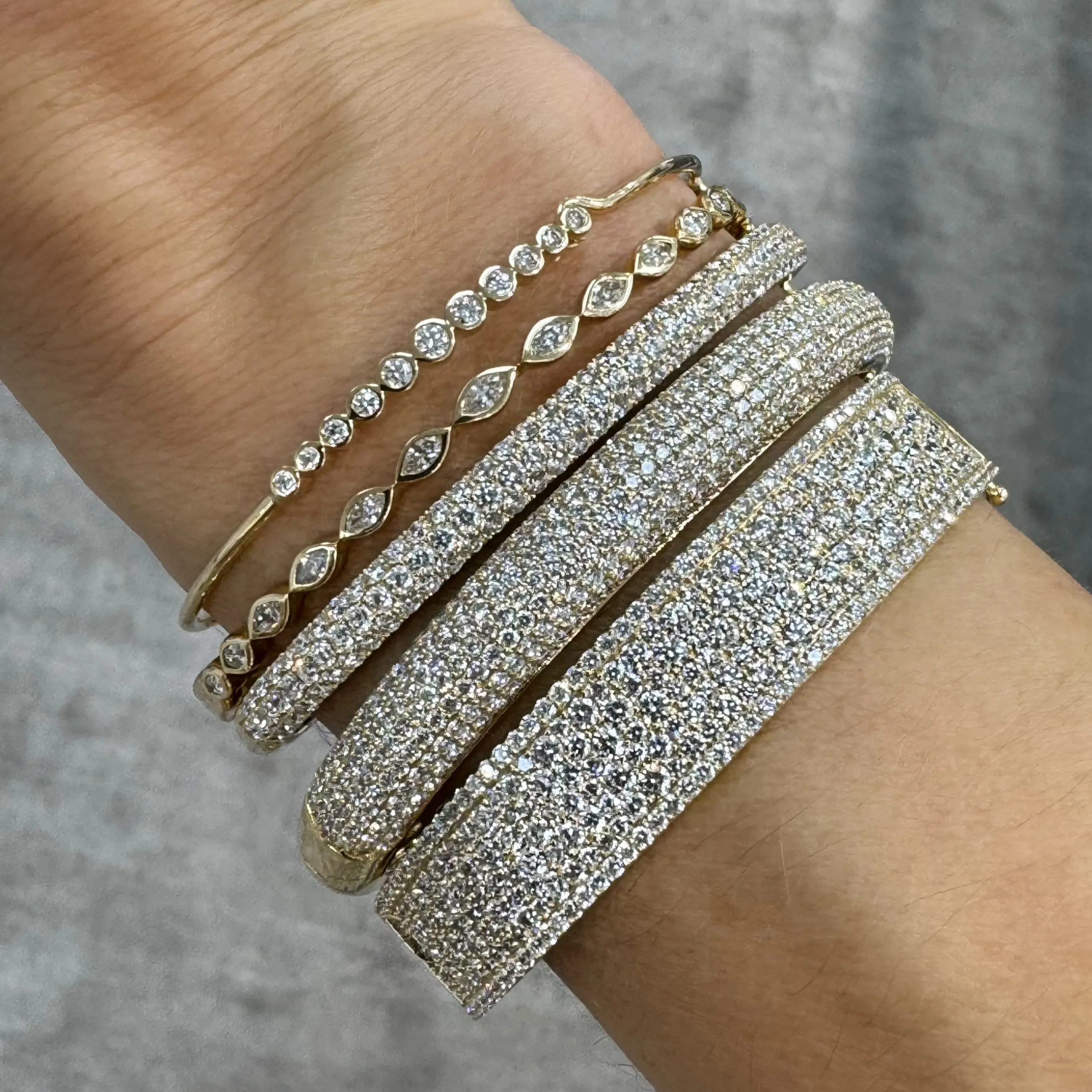 Multi Diamond Row Bezel Bracelet with Hidden Hook Clasp