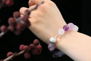 Mystic Harmony Bracelet - A Symphony of Amethyst, Clear Quartz, Lepidolite, White Phantom, and Pure Silver
