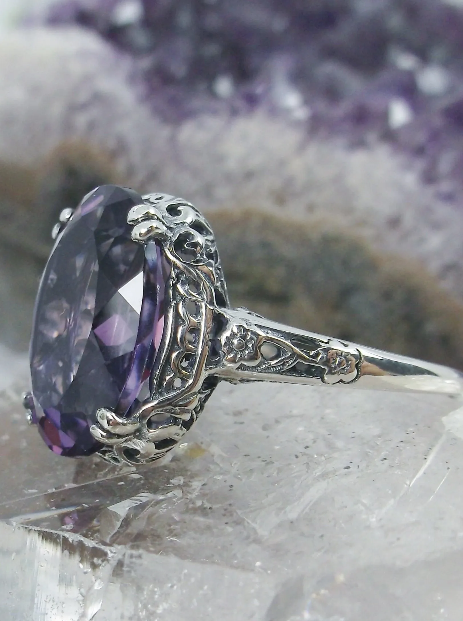 Natural Amethyst Ring, Edwardian Revival Jewelry #D70