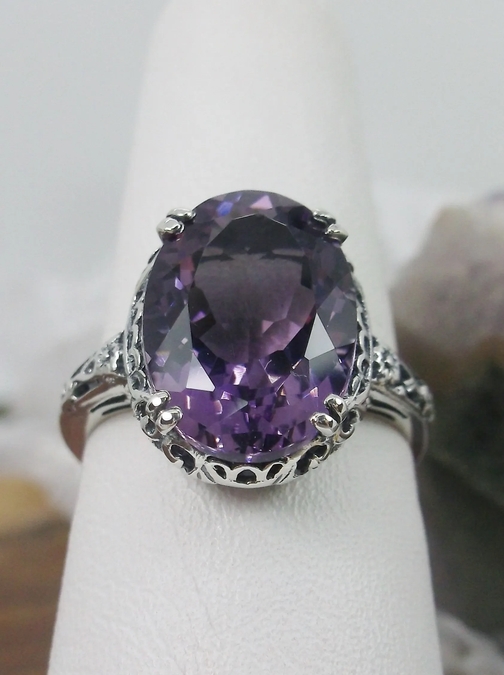 Natural Amethyst Ring, Edwardian Revival Jewelry #D70