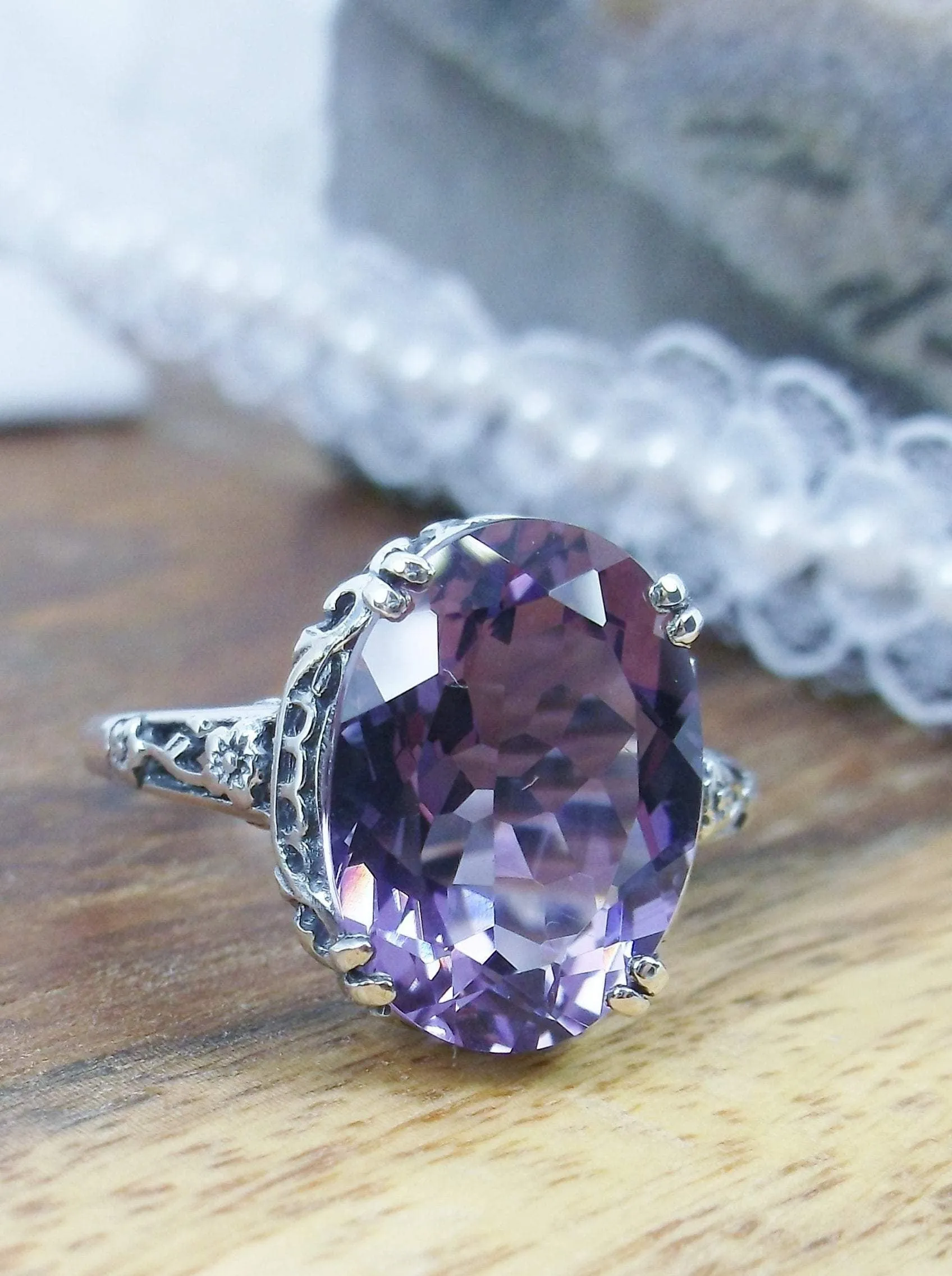 Natural Amethyst Ring, Edwardian Revival Jewelry #D70