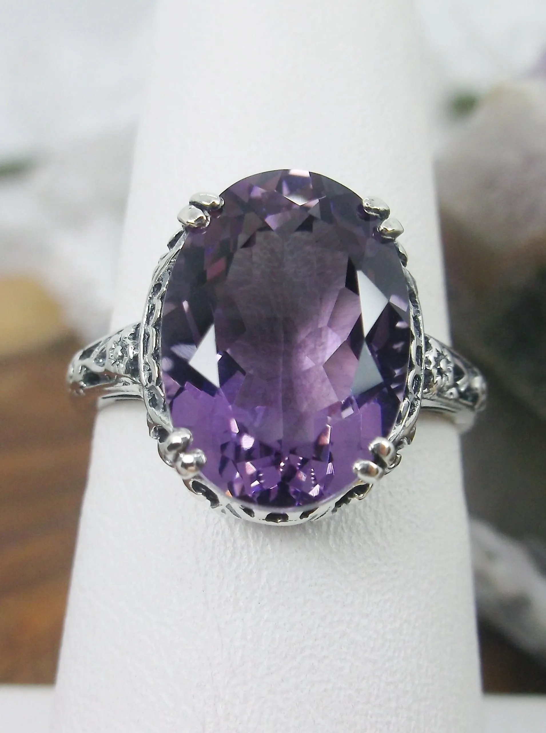 Natural Amethyst Ring, Edwardian Revival Jewelry #D70